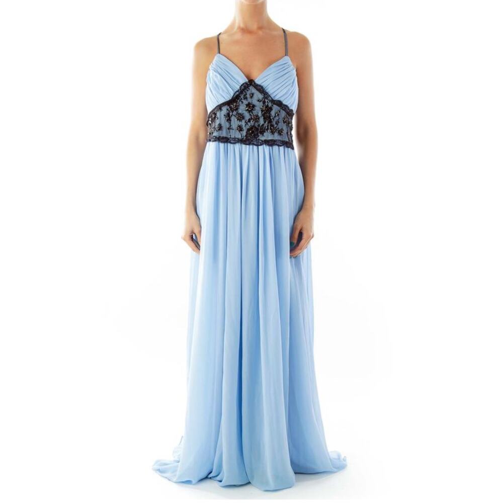 Pearl Georgina Chapman Lace Detail Spagetti Strap Maxi Dress Size 10 NWT Blue - Picture 8 of 8